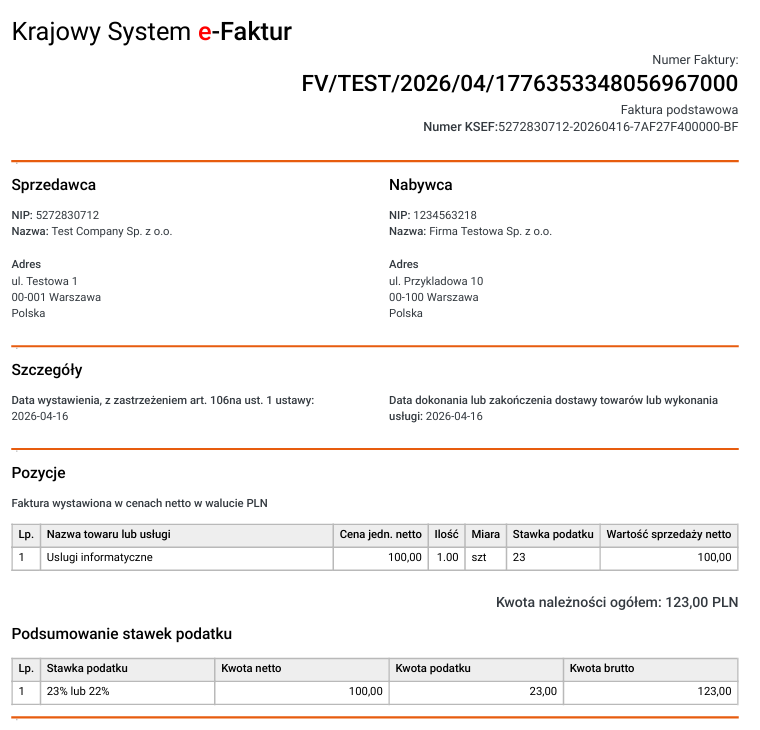 Wizualizacja faktury KSeF w KSEFEO
