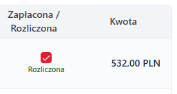 Kolumna „Zapłacona / Rozliczona